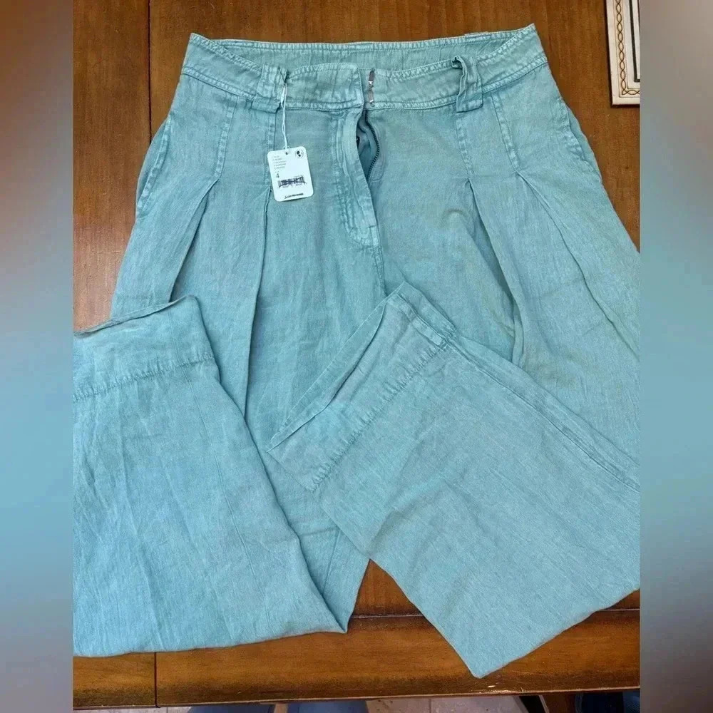 Free People Teal Linen/Cotton Pants